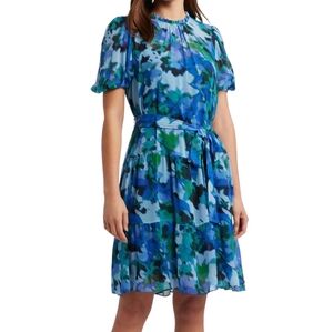 Julia Jordan Floral Blue Chiffon Dress, Medium